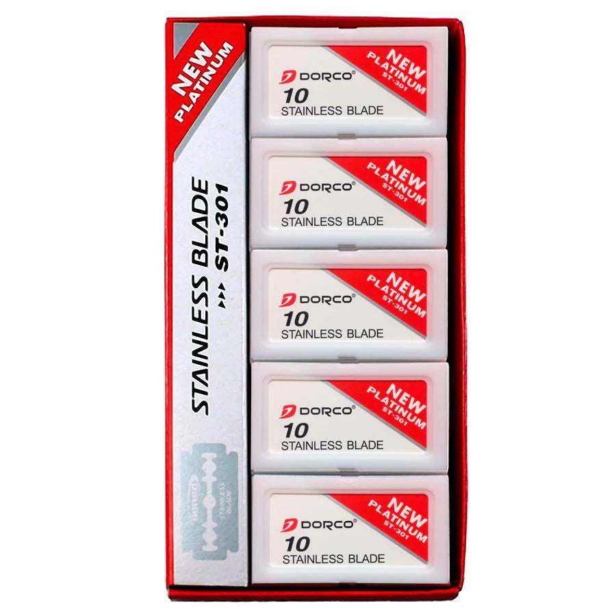 100 Dorco ST-301 Stainless Double Edge Razor Blade Platinum (1 Box) view 2 - Dorco | GP Barber Supply