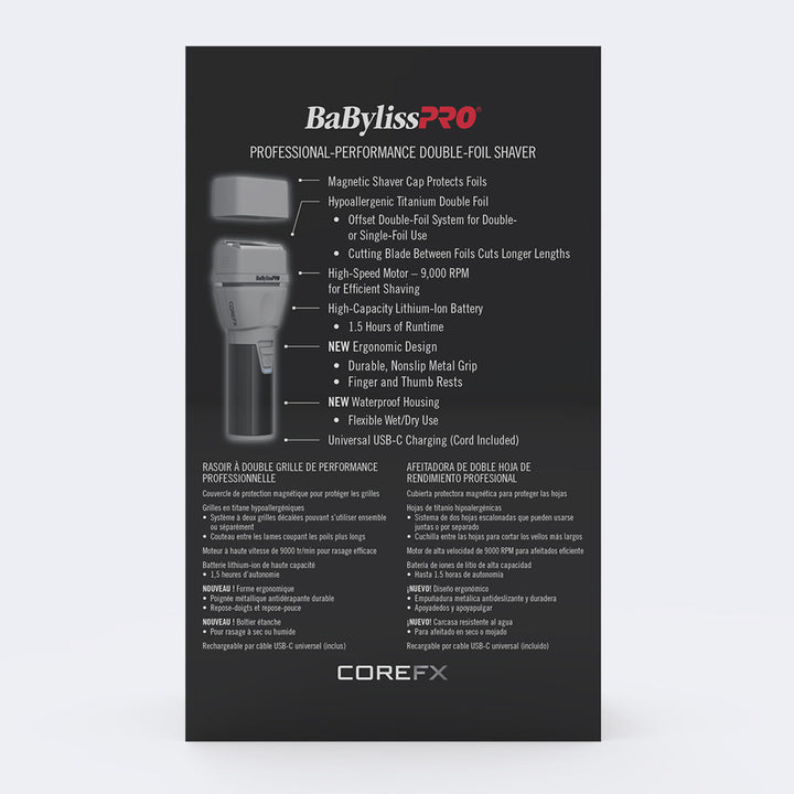 BaBylissPRO® COREFX Double-Foil Shaver view 4 - BaBylissPRO | GP Barber Supply