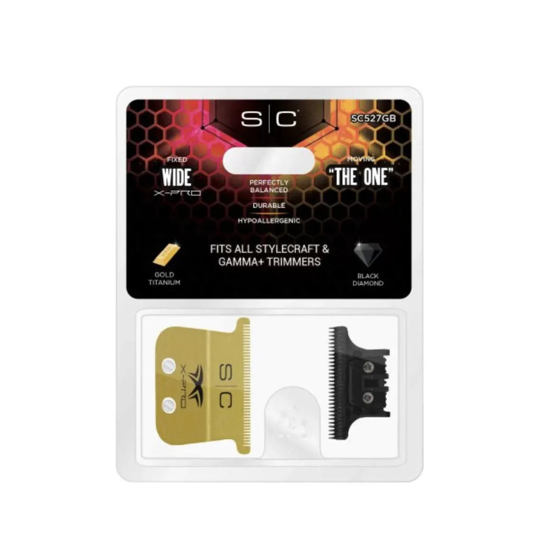 StyleCraft Fixed Gold Titanium X-Pro Wide Replacement Trimmer Blade w/ Black Diamond… - StyleCraft Gamma+ | GP Barber Supply
