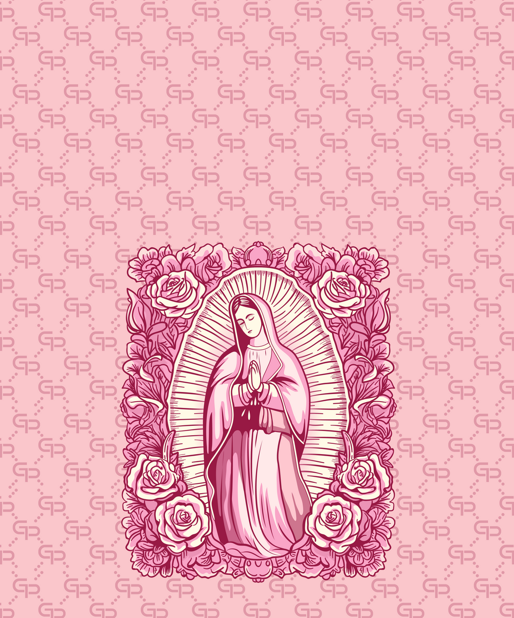 Virgin Mary pink Barber Cape view 2 - GPBARBERSUPPLY | GP Barber Supply