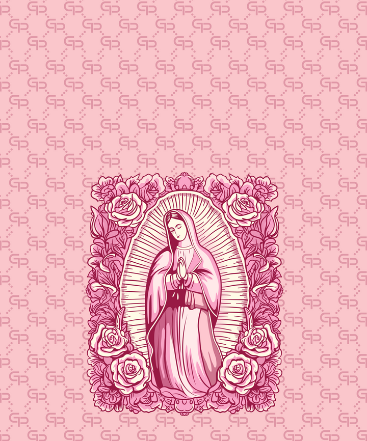 Virgin Mary pink Barber Cape view 2 - GPBARBERSUPPLY | GP Barber Supply